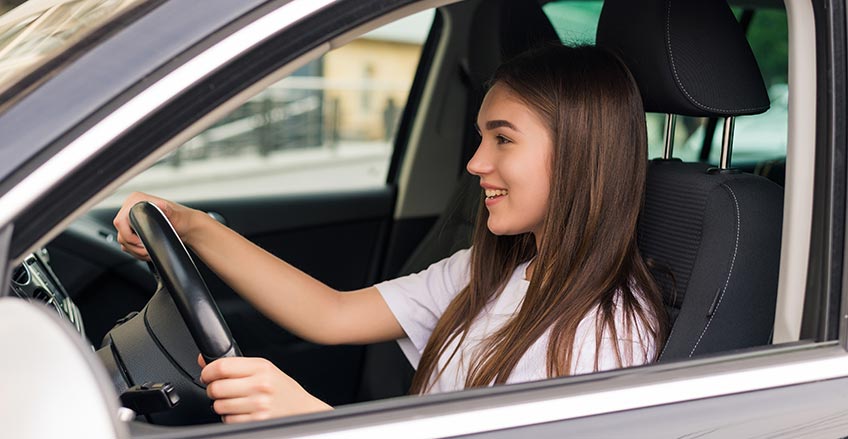 Teen driver paying attention to road